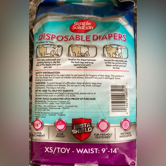 FEMALE DOG DIAPERS ~ XS/TOY, WAIST:9”-14” FOR IN HEAT, EXCITABLE URINATION- 12CT - Picture 3 of 3